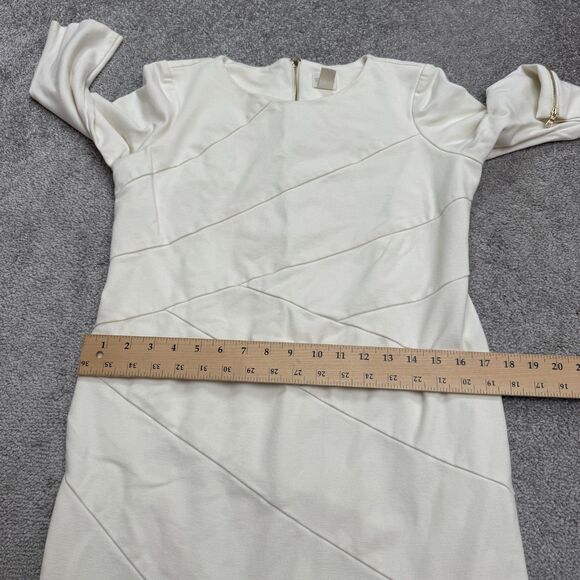 Chico's Midi Sheath Dress Womens 0 us 4 Cream Ivory 3/4 Sleeve Ponte Knit Work - Picture 15 of 16